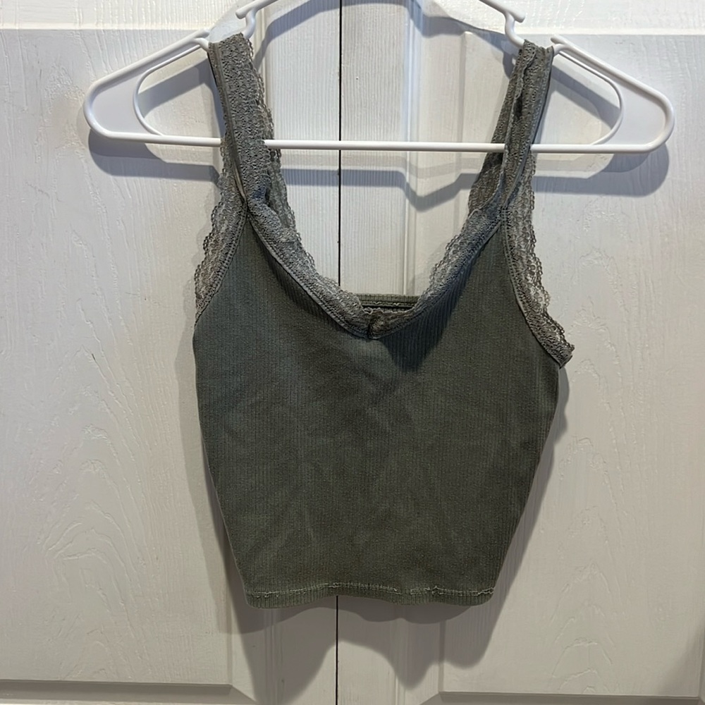 AE XS green tank crop top